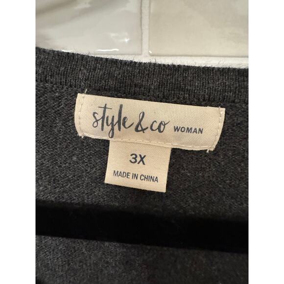 Style & Co Gray Pullover Sweater V Neck Ruffle Long Sleeves Plus SIze 3X - Picture 6 of 6